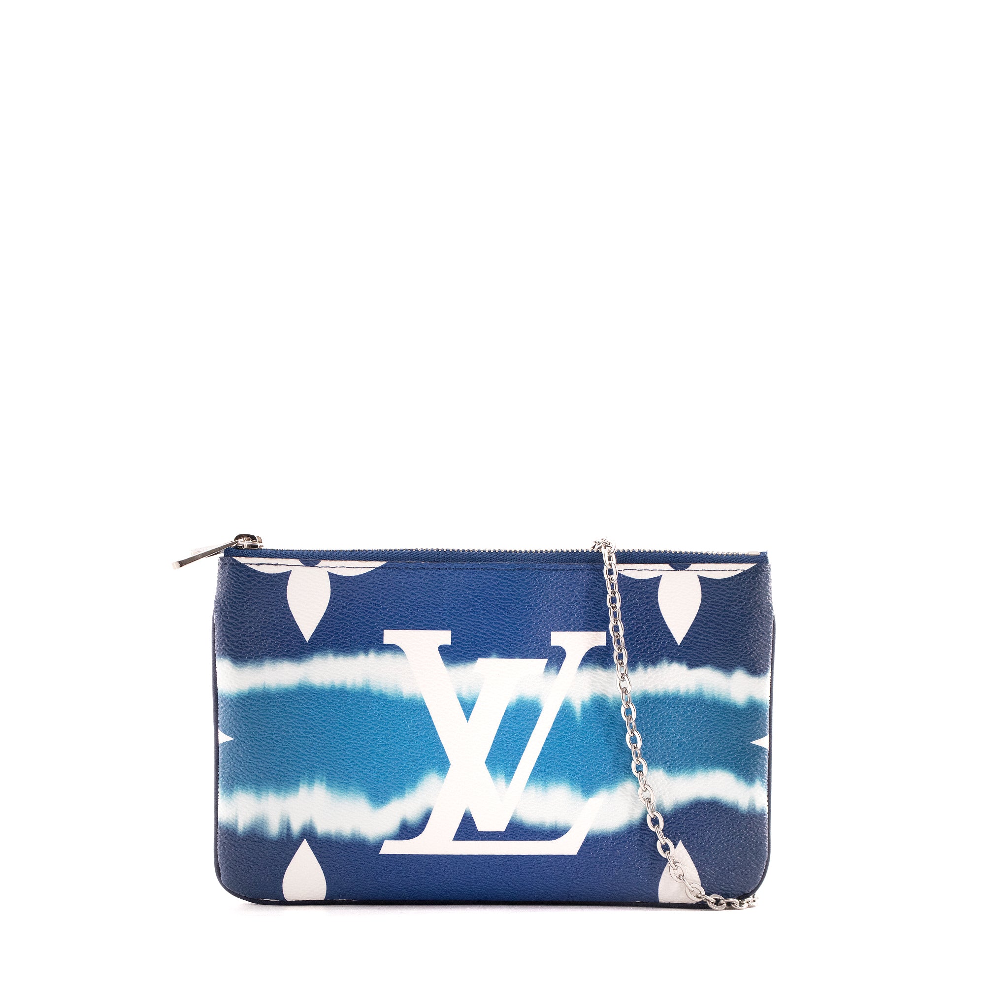 LOUIS VUITTON - Pochette Double Zip Louis Vuitton en toile enduite Escale bleue