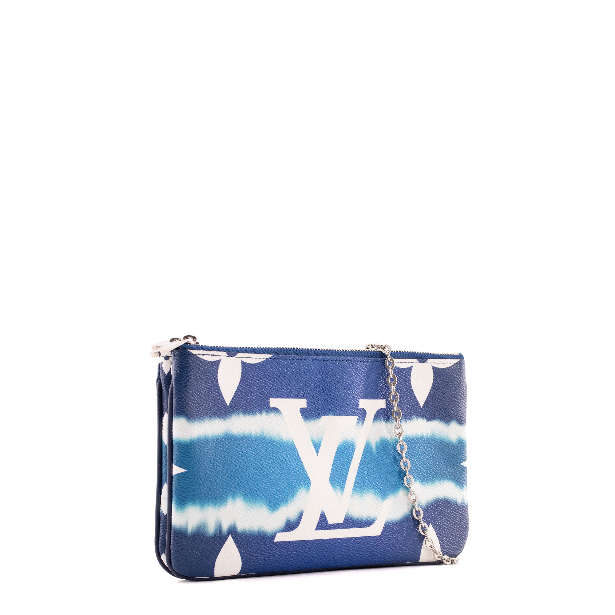 LOUIS VUITTON - Pochette Double Zip Louis Vuitton en toile enduite Escale bleue