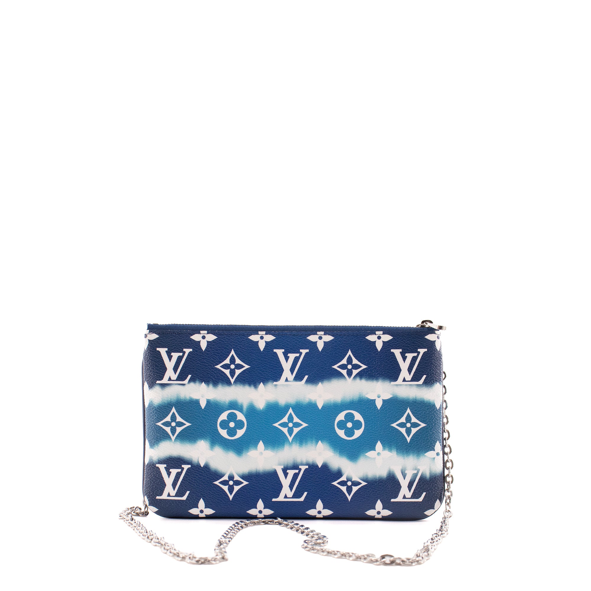 LOUIS VUITTON - Pochette Double Zip Louis Vuitton en toile enduite Escale bleue