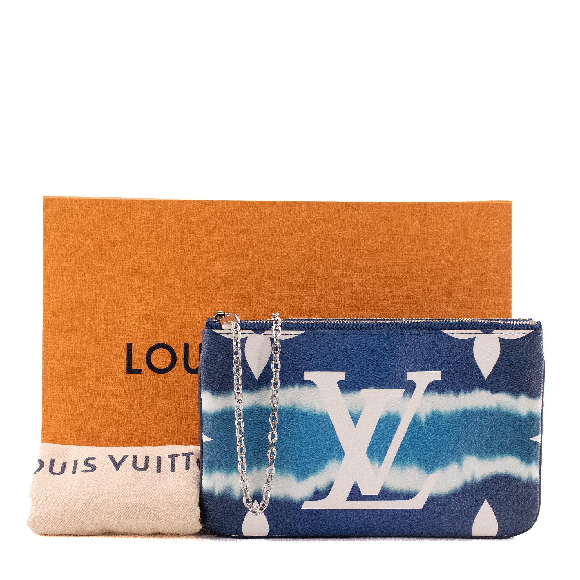 LOUIS VUITTON - Pochette Double Zip Louis Vuitton en toile enduite Escale bleue