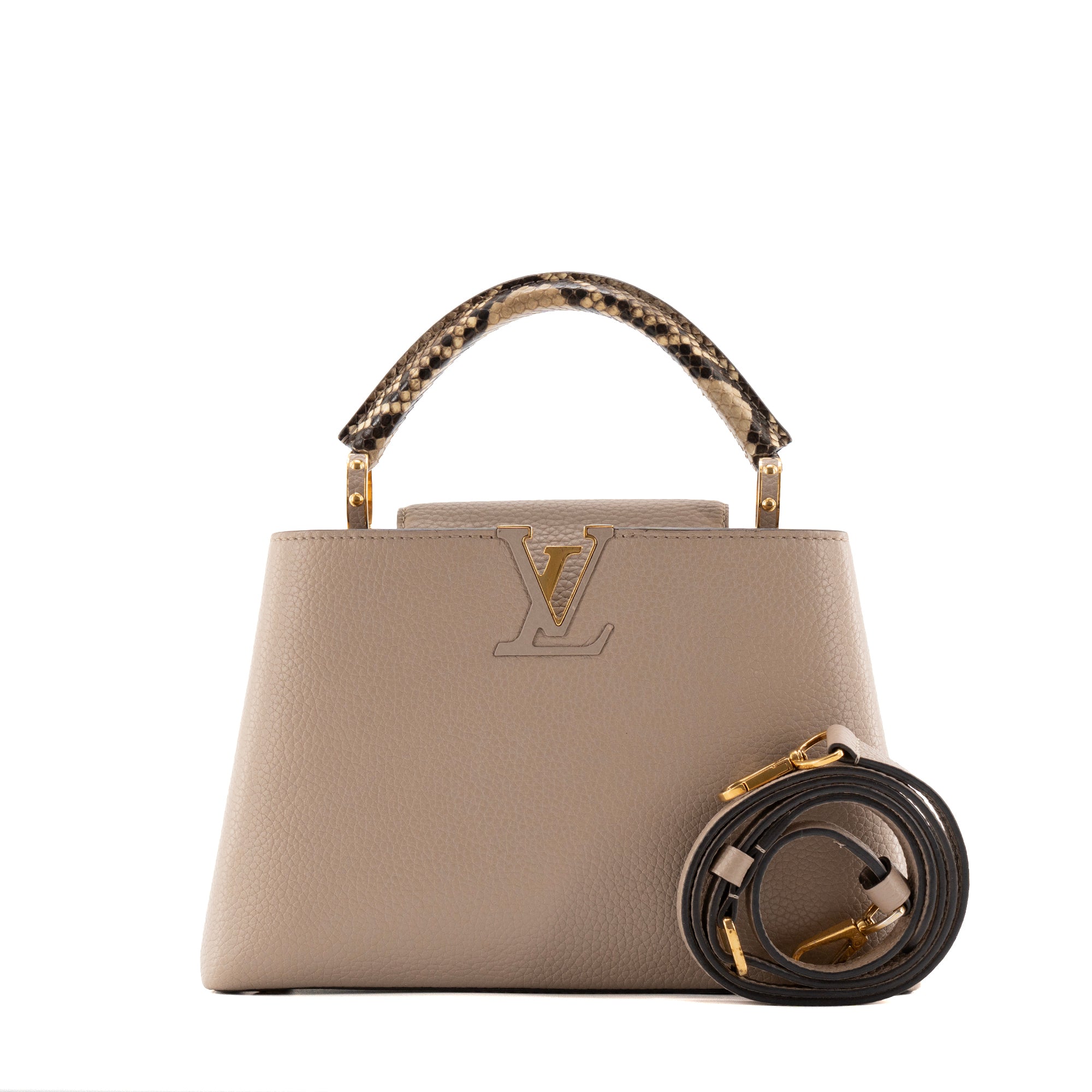 LOUIS VUITTON - Louis Vuitton Capucines BB handbag in beige bull calfskin and python