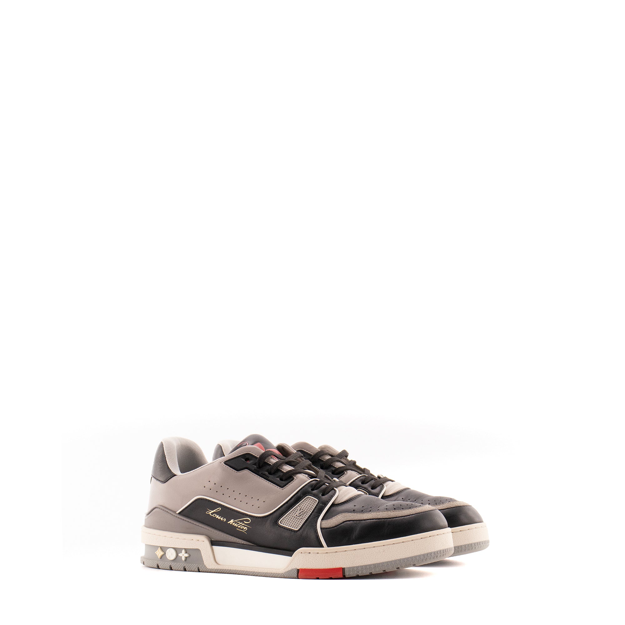 LOUIS VUITTON - Sneakers LV Trainer Low Louis Vuitton en cuir gris et noir (T42.5)