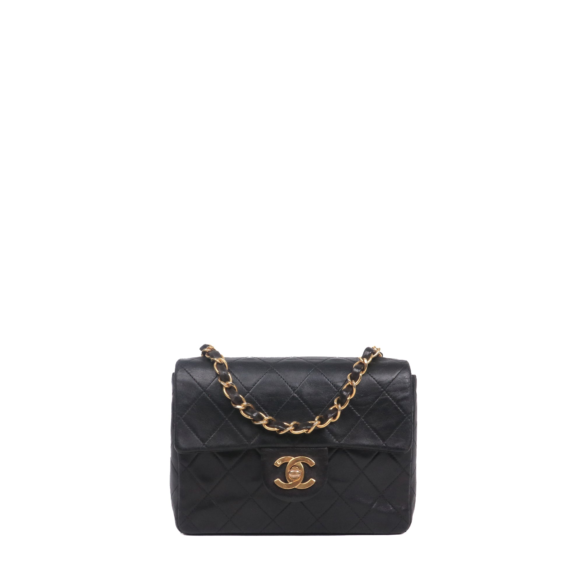 CHANEL - Sac à bandoulière Classique/Timeless Mini Square Chanel en cuir noir vintage