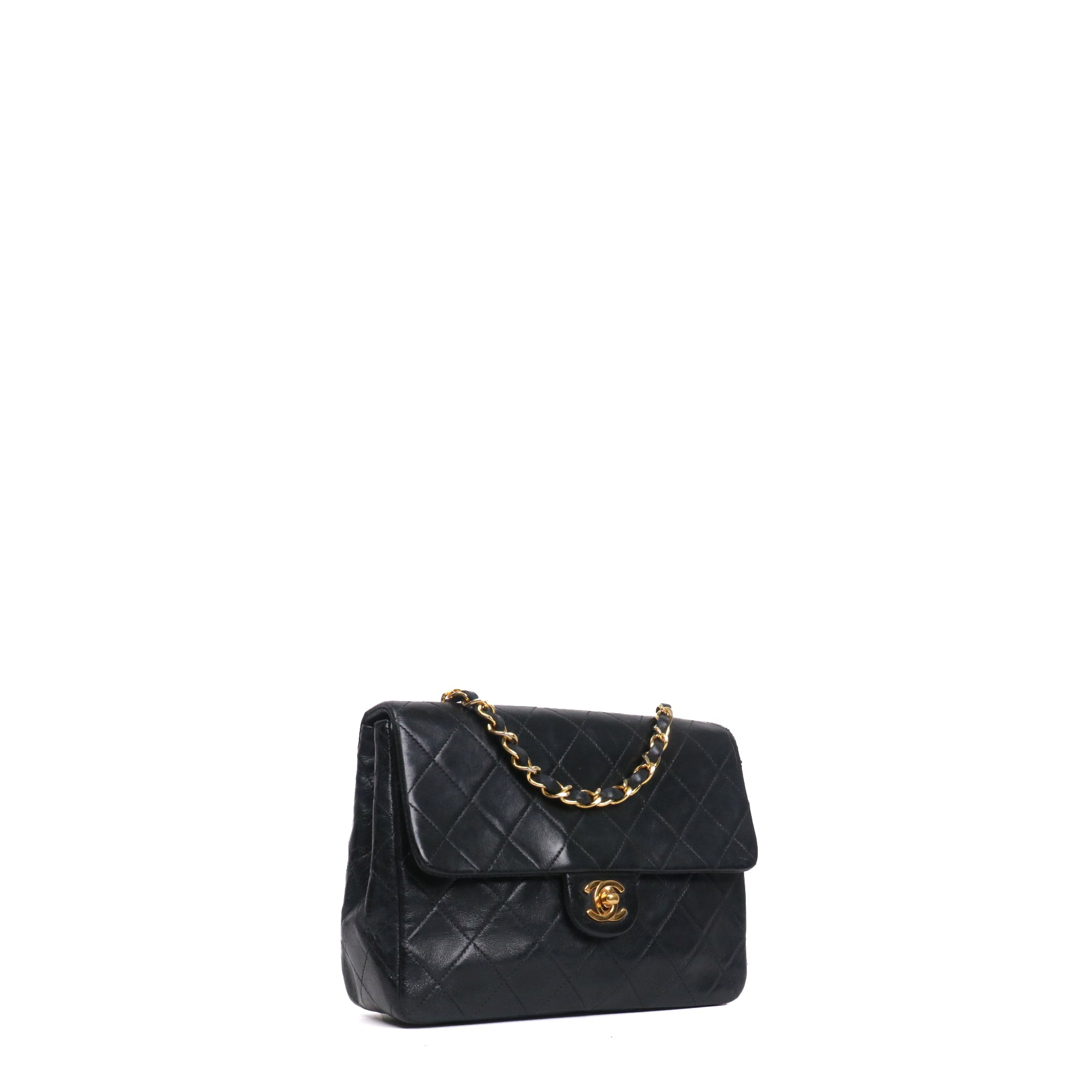 CHANEL - Sac à bandoulière Classique/Timeless Mini Square Chanel en cuir noir vintage