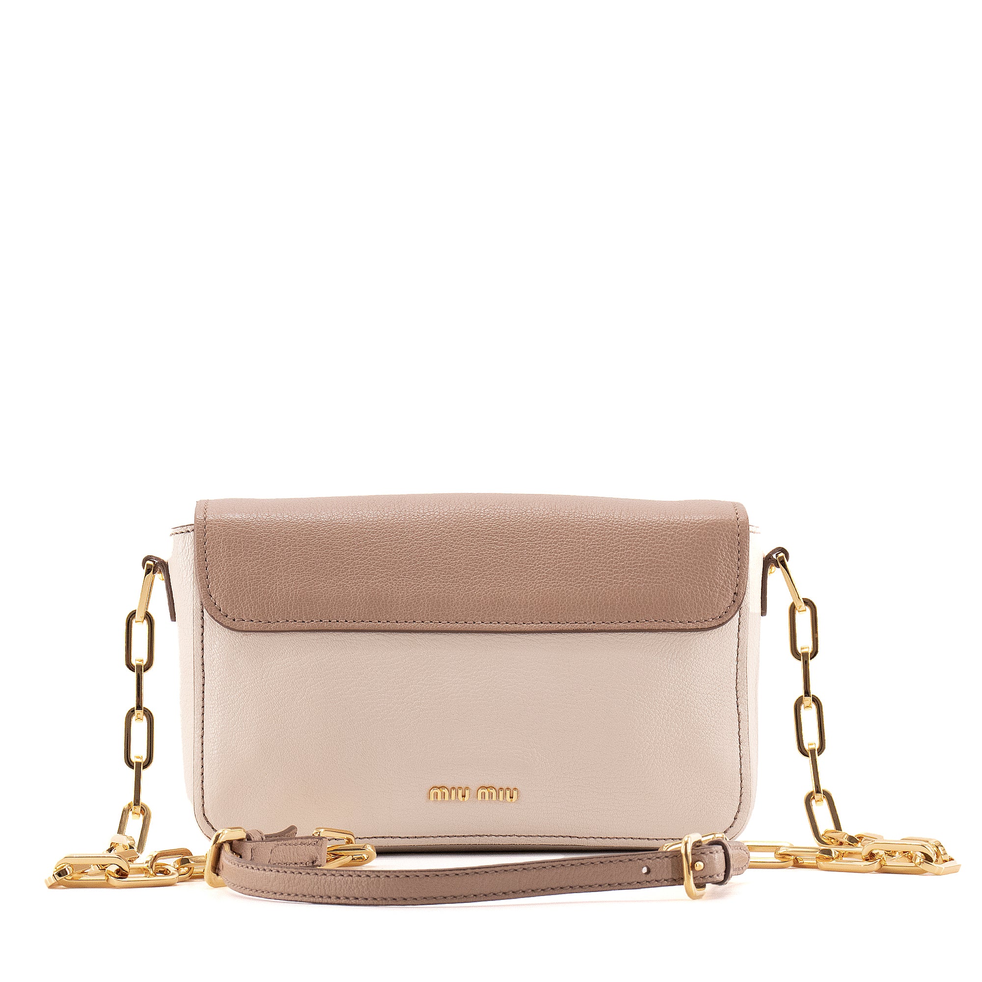 MIU MIU - Miu Miu Coffer shoulder bag in two-tone beige and brown leather