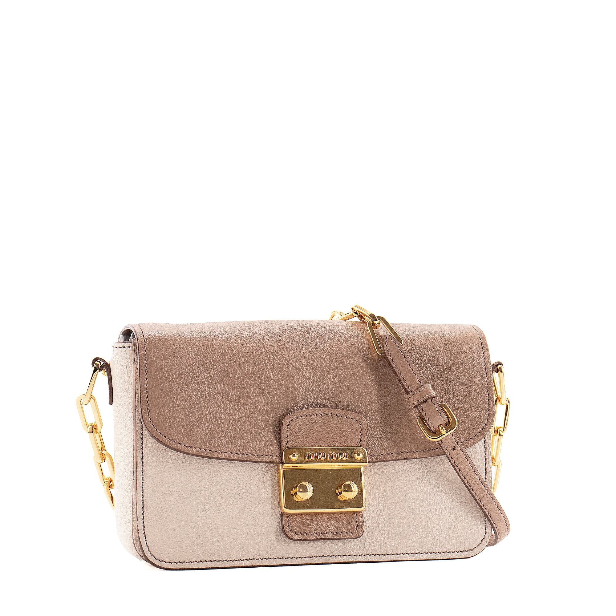 MIU MIU - Miu Miu Coffer shoulder bag in two-tone beige and brown leather