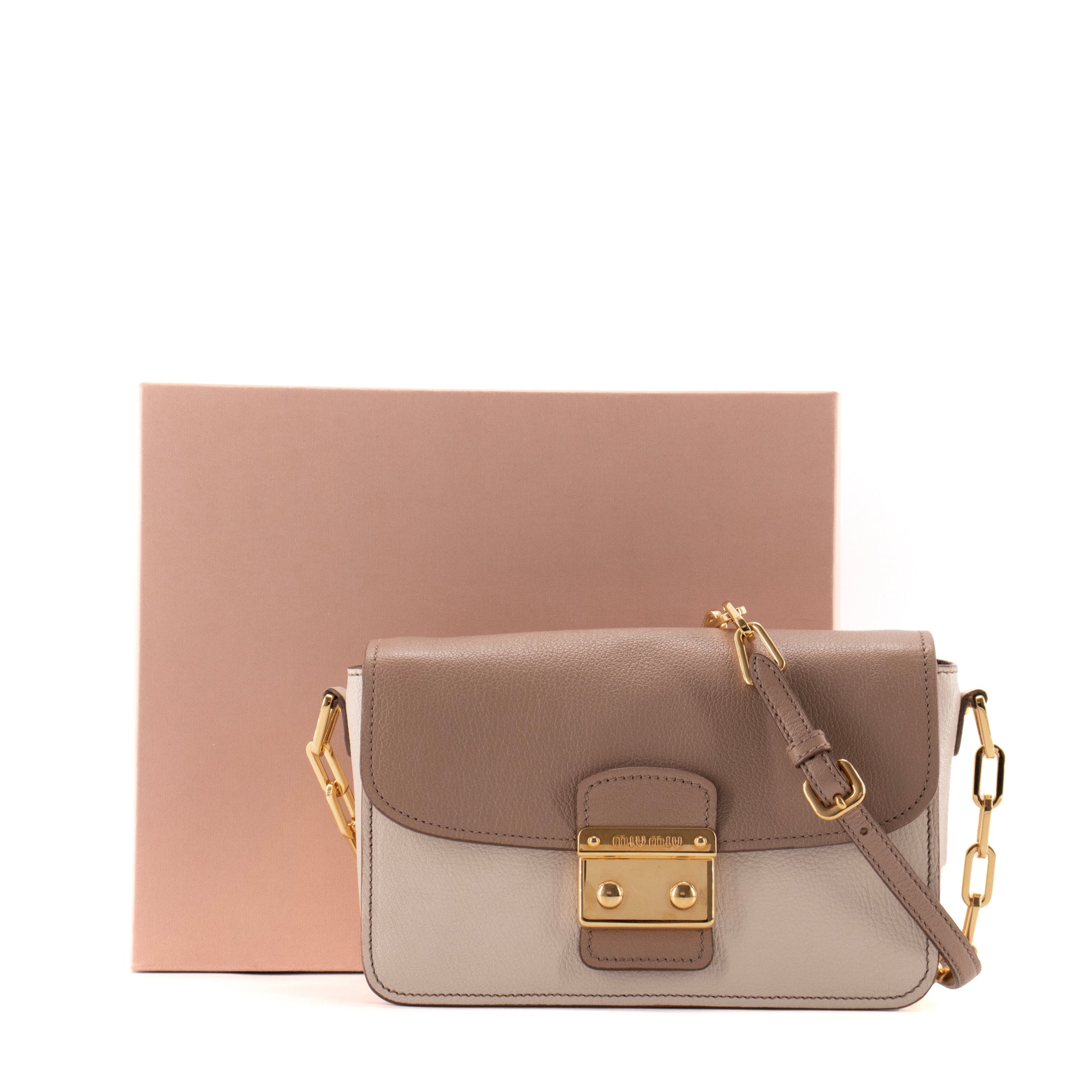 MIU MIU - Miu Miu Coffer shoulder bag in two-tone beige and brown leather