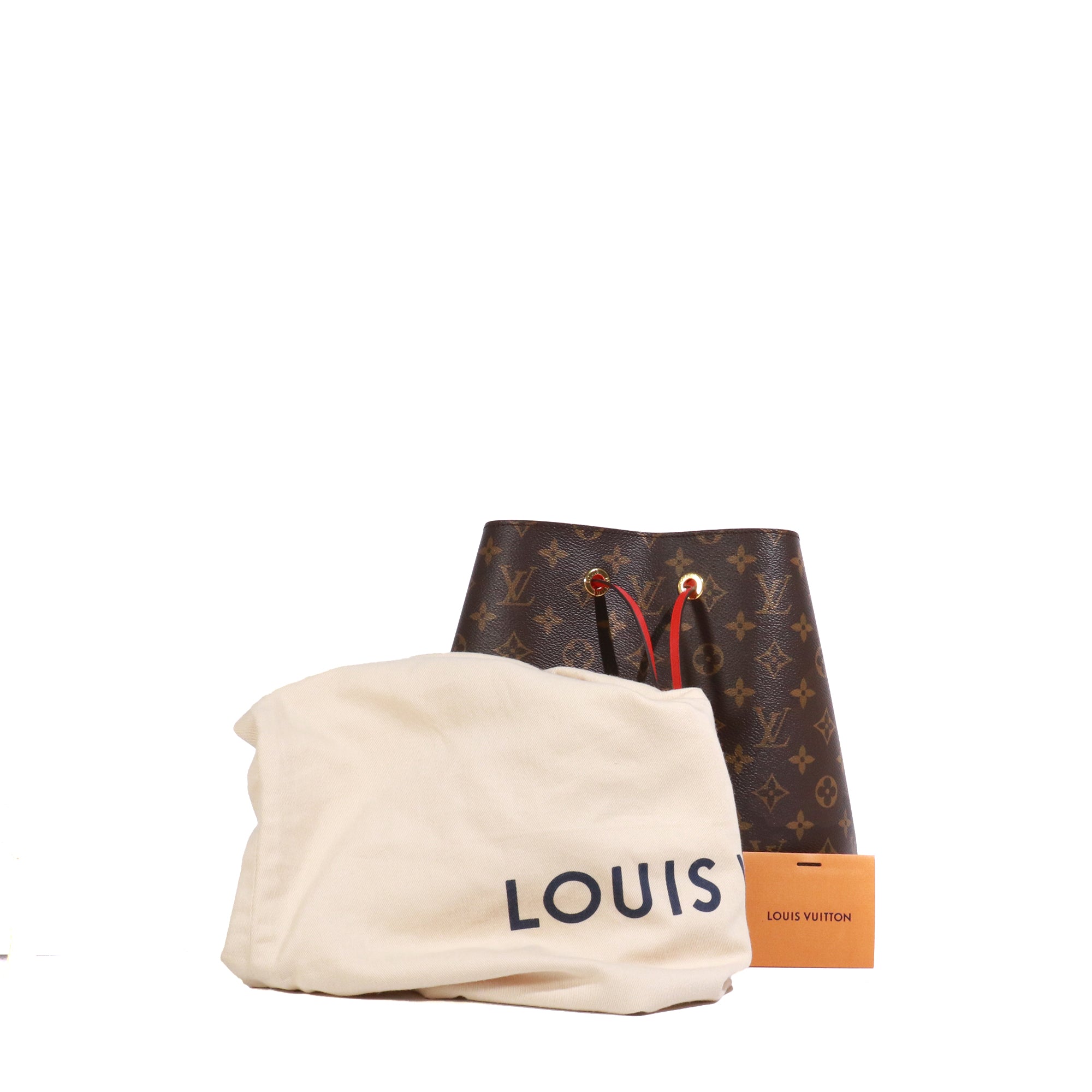 LOUIS VUITTON - Louis Vuitton NéoNoé MM shoulder bag in monogram canvas and poppy red leather