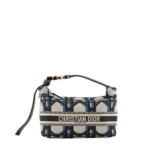 DIOR - Pochette Nomad DiorTravel Small Dior en toile cannage bleu marine et beige