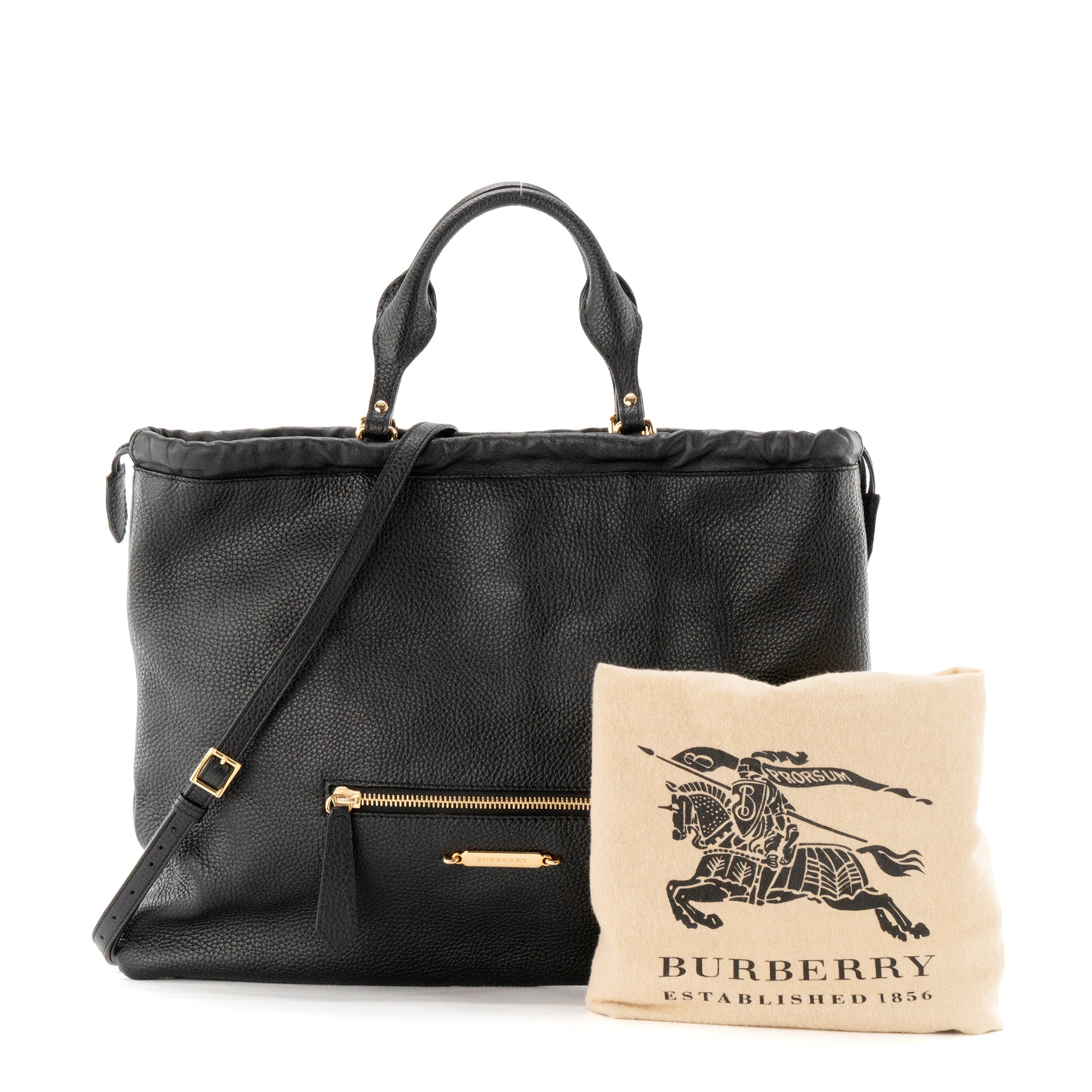 BURBERRY - Sac à bandoulière Cabas Burberry en cuir grainé noir