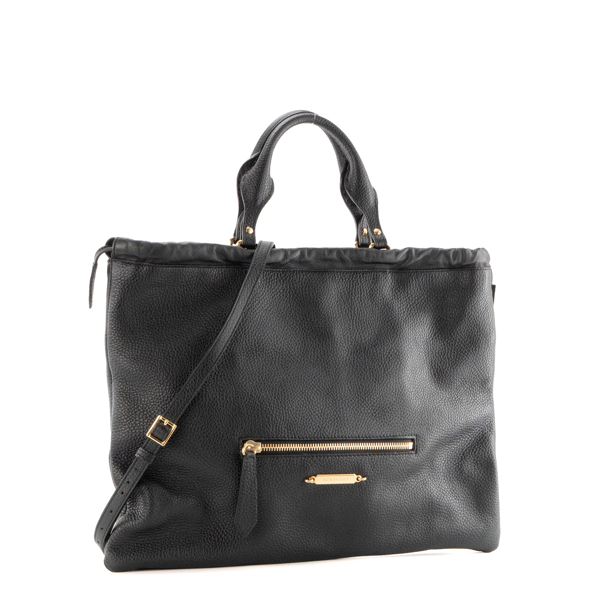 BURBERRY - Sac à bandoulière Cabas Burberry en cuir grainé noir