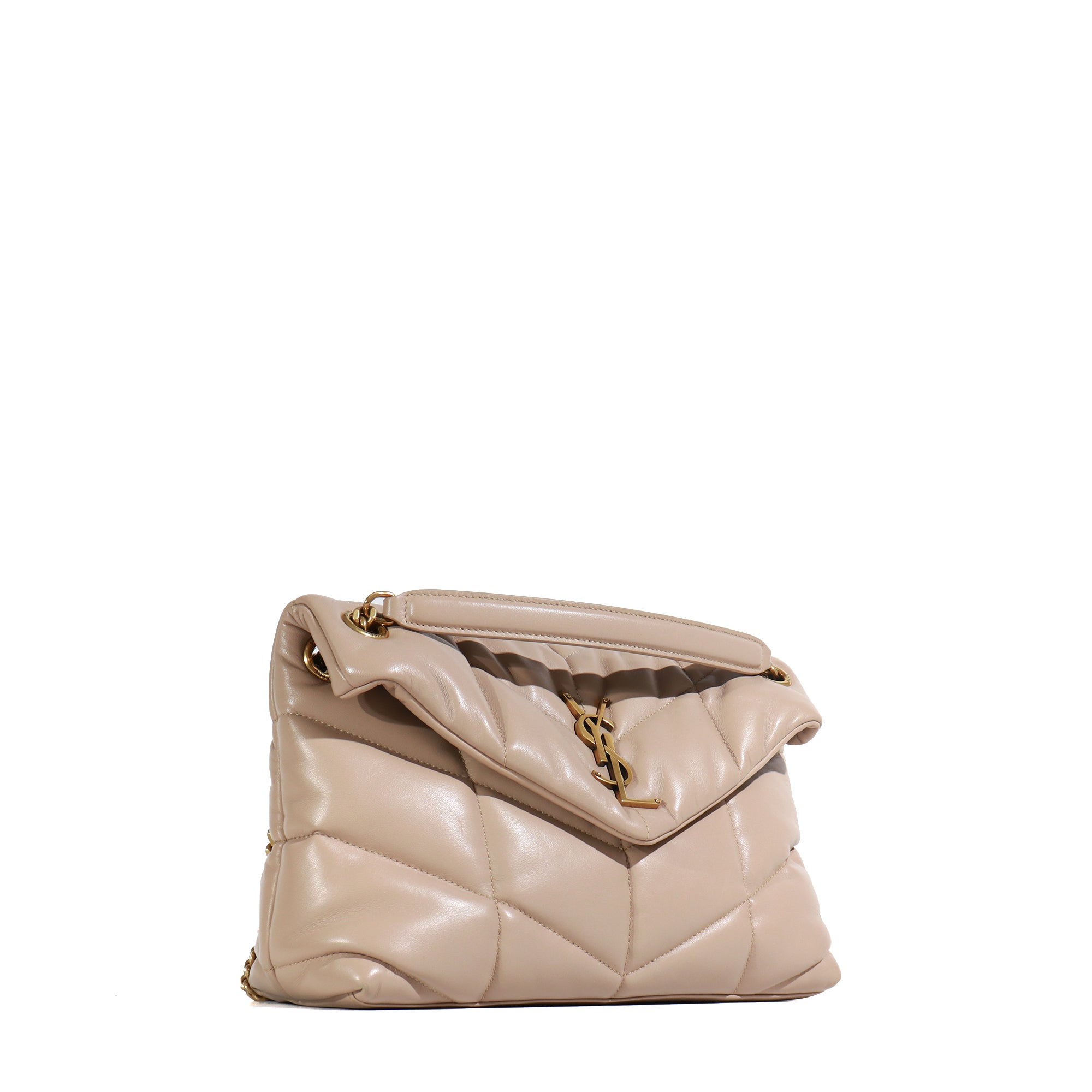 SAINT LAURENT - Sac à bandoulière Loulou Puffer small en cuir beige