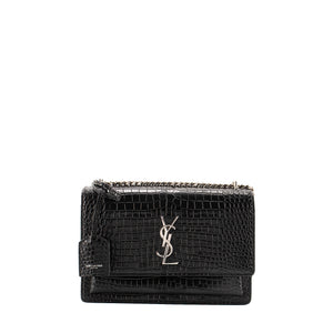 SAINT LAURENT - Sac à bandoulière Sunset Medium Saint Laurent en cuir embossé croco noir