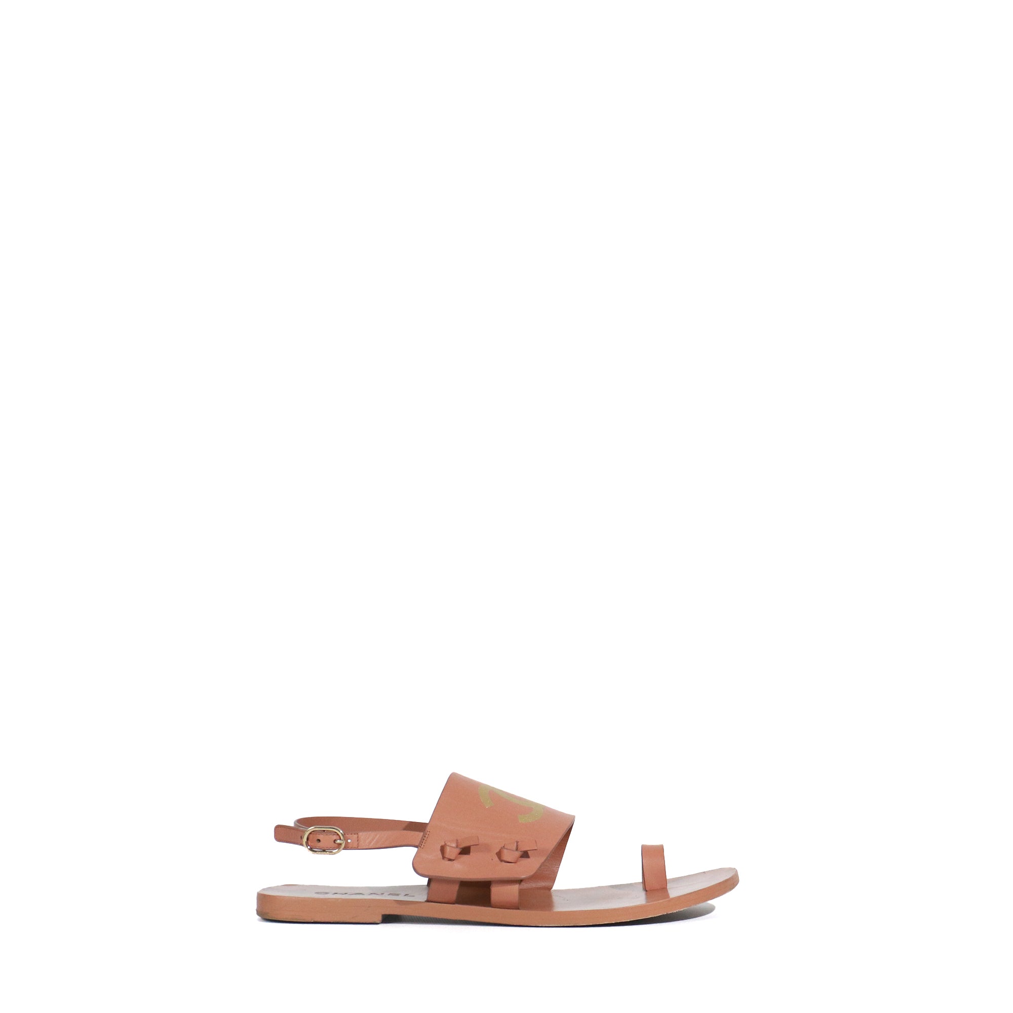 CHANEL - CC sandals in brown leather (T39)