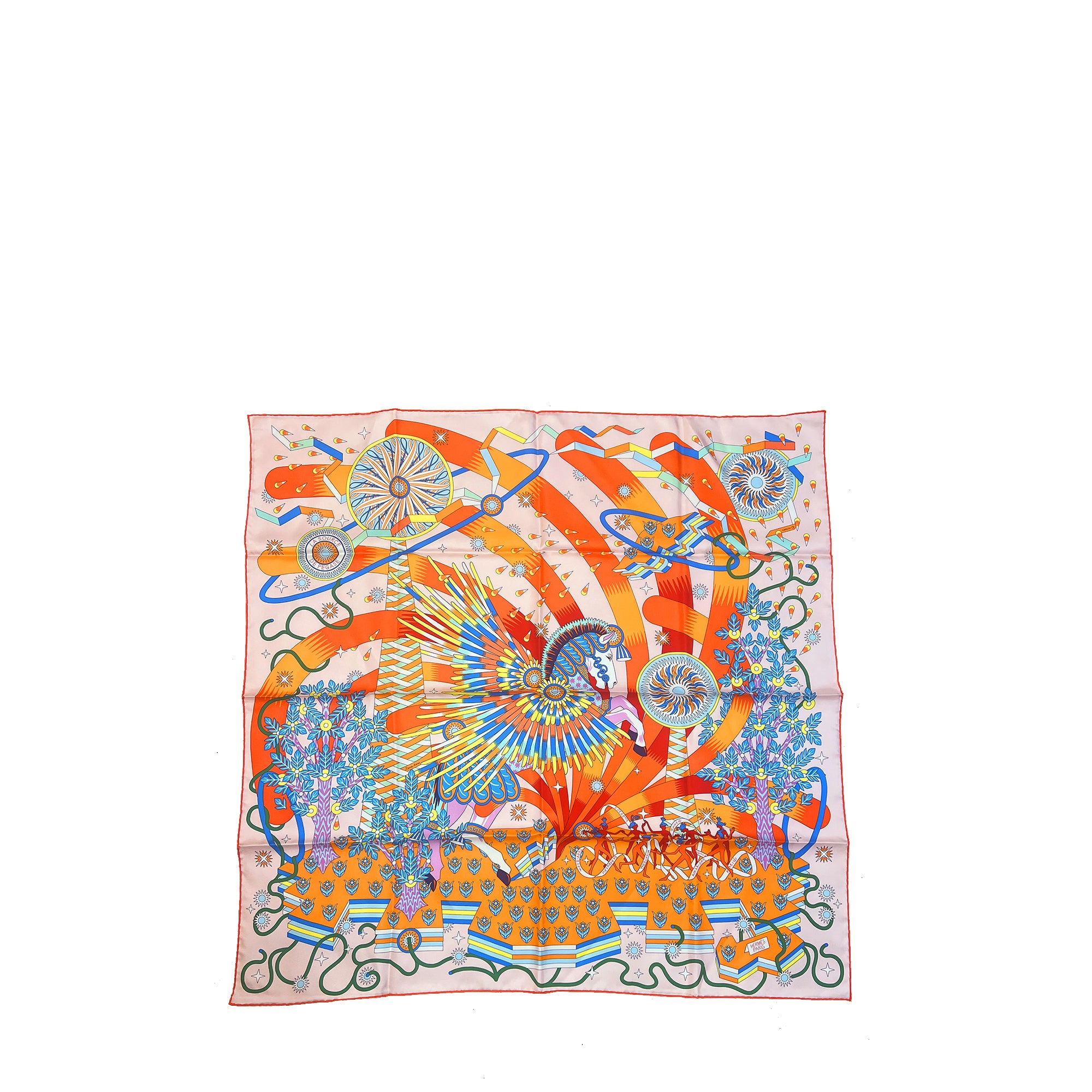 HERMÈS - Carré 90 La Source de Pegase Hermès en soie rose d