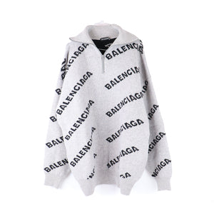 BALENCIAGA - Pull en laine à logos et col zip (M)