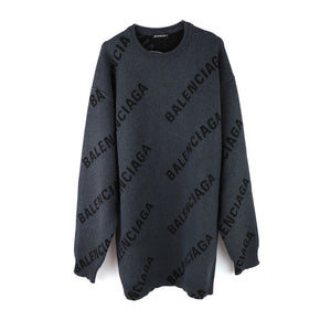 BALENCIAGA - Pull long en laine à logos (S)