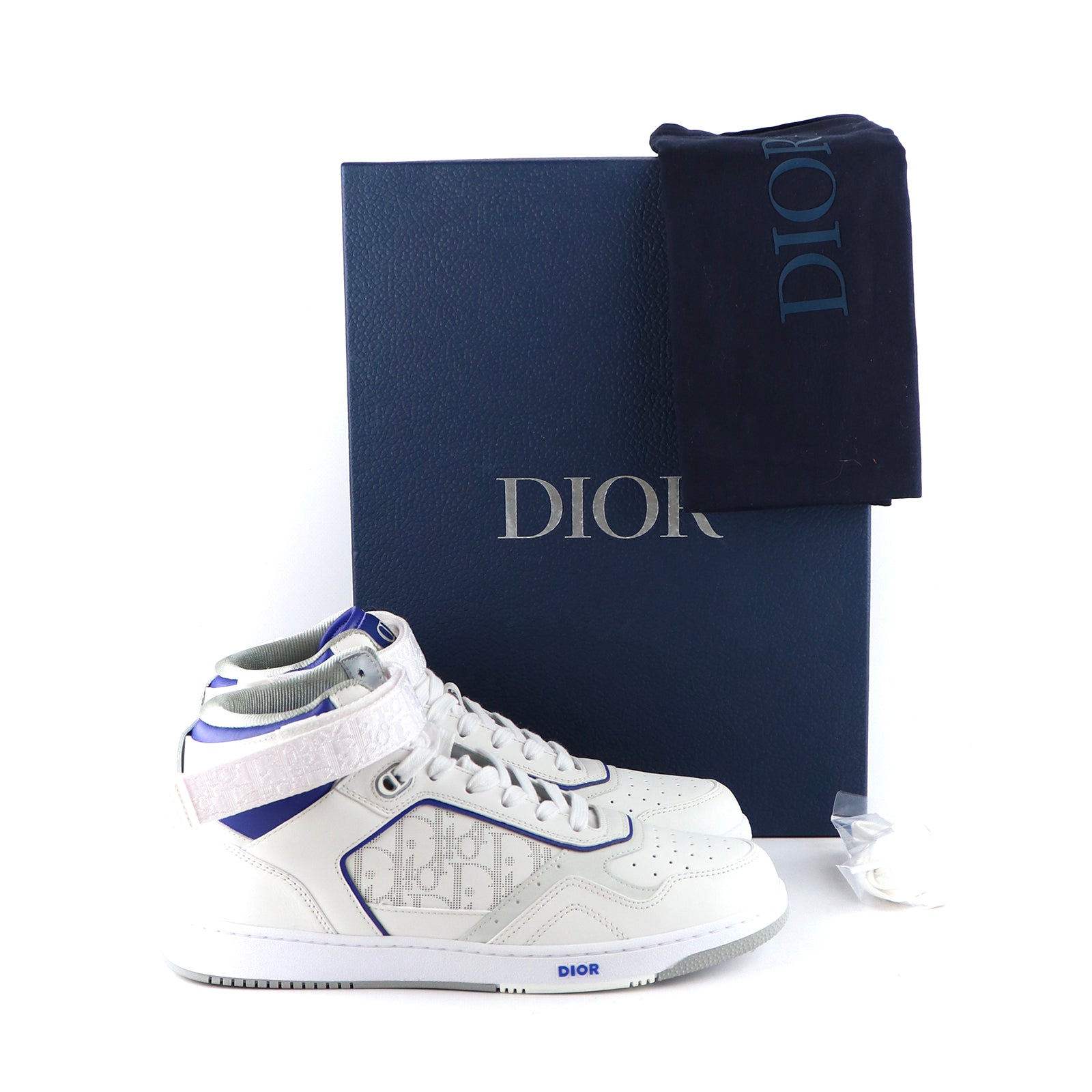 DIOR - B27 High sneakers in white and navy blue leather (T43)