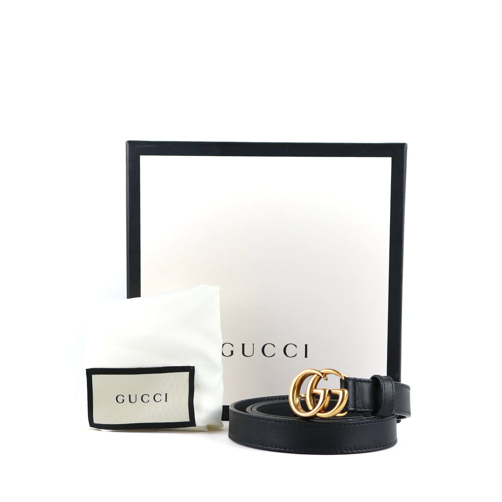 GUCCI - Ceinture GG Marmont en cuir noir (T80)