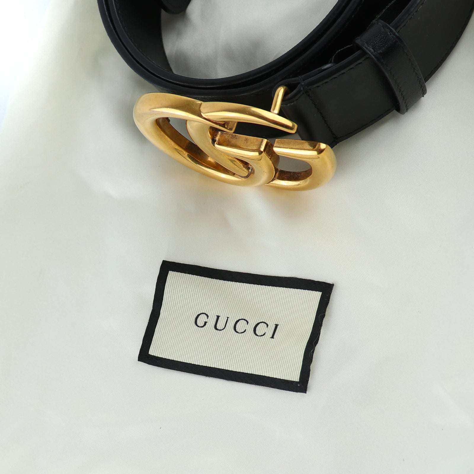 GUCCI - GG Buckle Marmont belt in black smooth leather (T85)