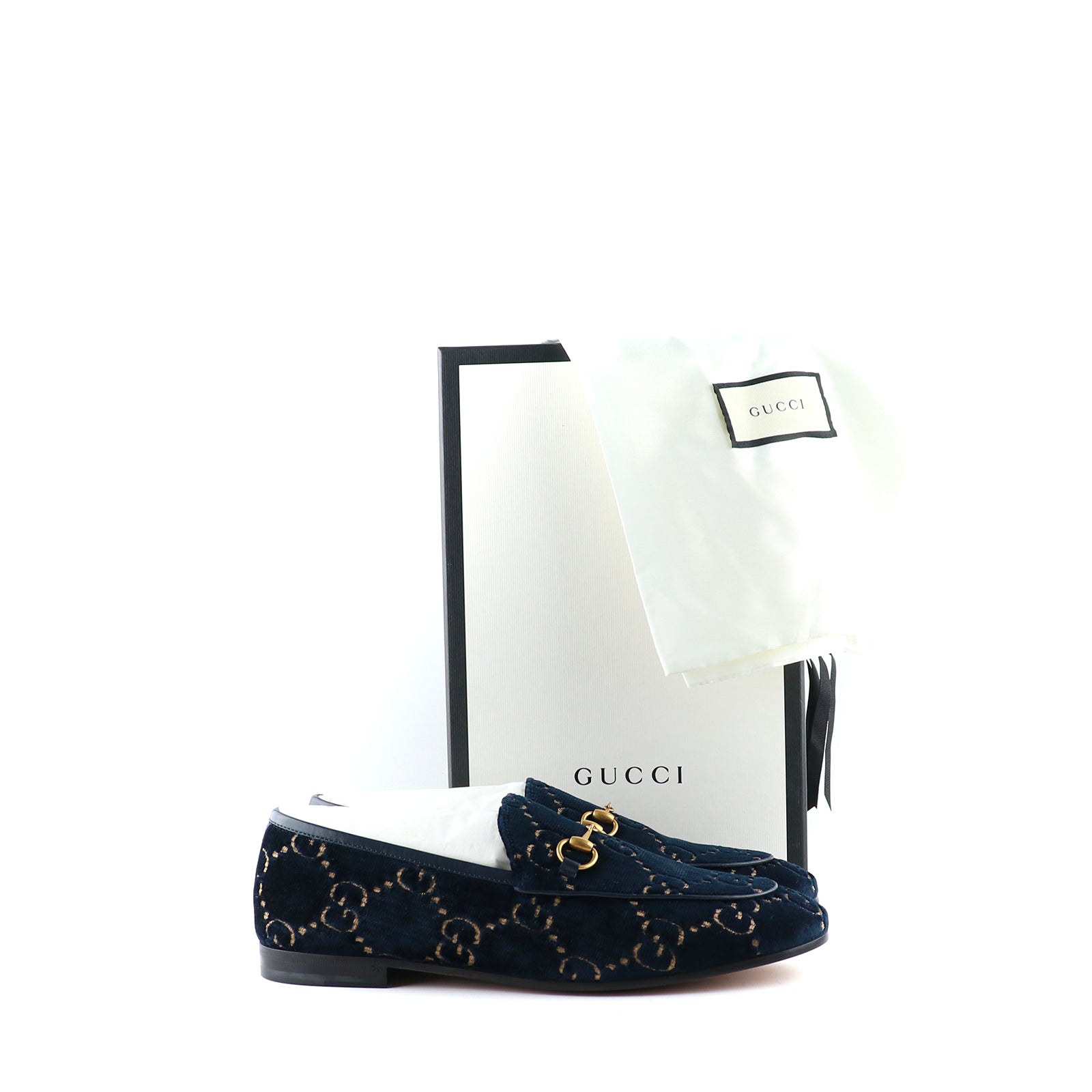 GUCCI - Mocassins Jordaan en velours bleu marine (T39,5)