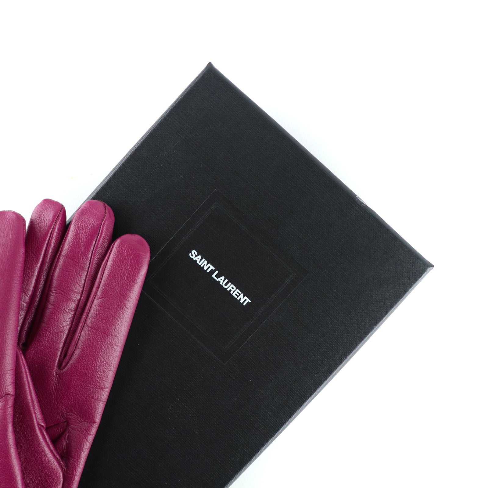 SAINT LAURENT - Gants en cuir mauve (M)