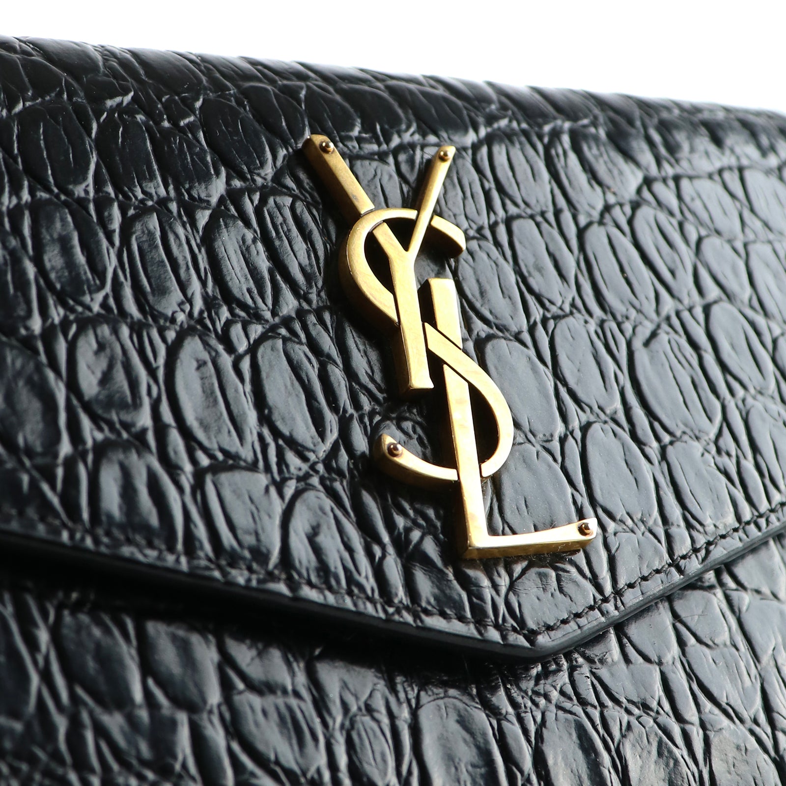 SAINT LAURENT - Uptown shoulder bag in black croc-embossed leather