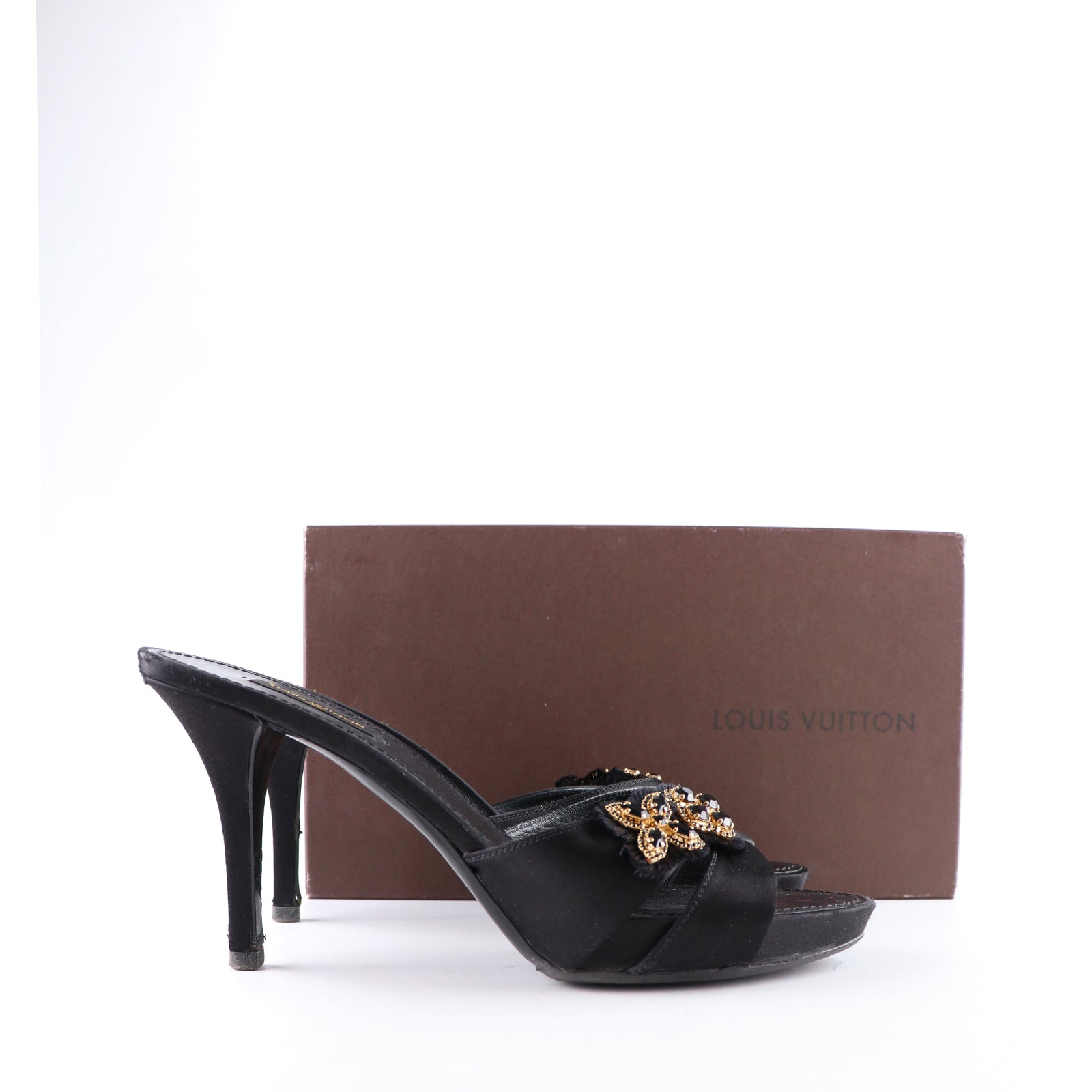 LOUIS VUITTON - Satin and leather heeled sandals (T39.5)