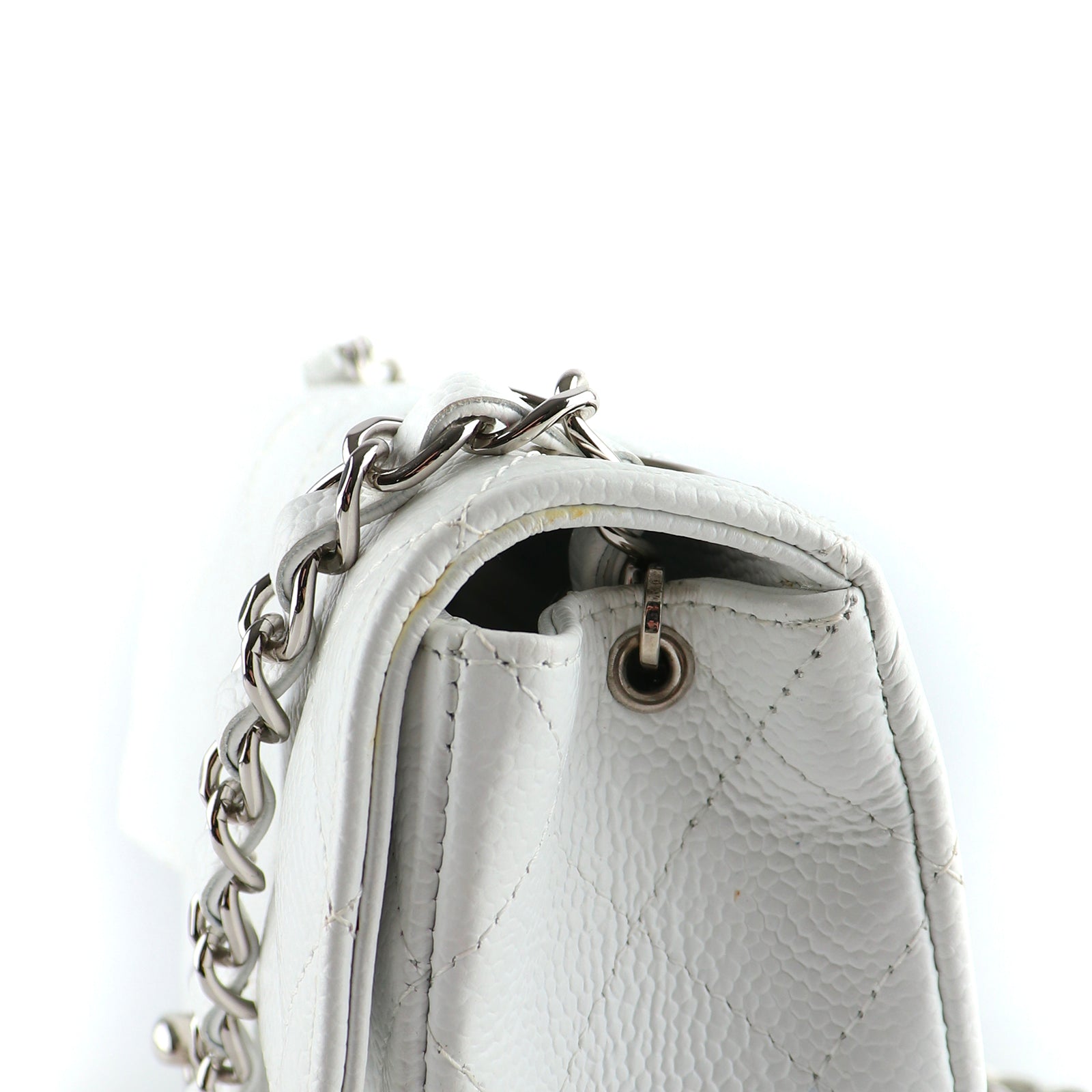 CHANEL - Timeless mini square shoulder bag in white grained leather