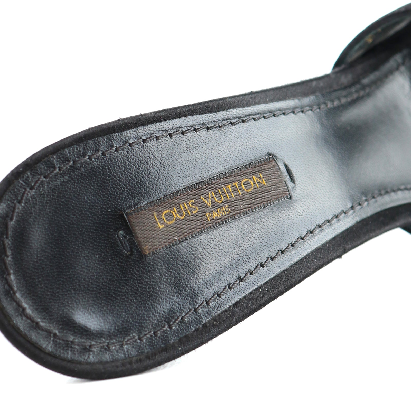 LOUIS VUITTON - Satin and leather heeled sandals (T39.5)