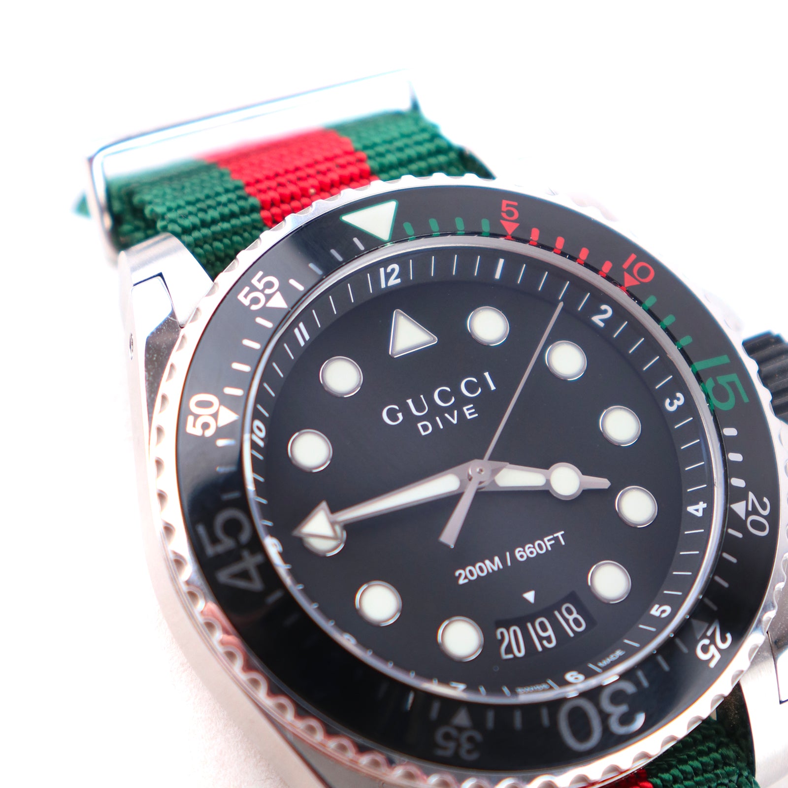 GUCCI - Dive 45mm watch in steel and web bracelet