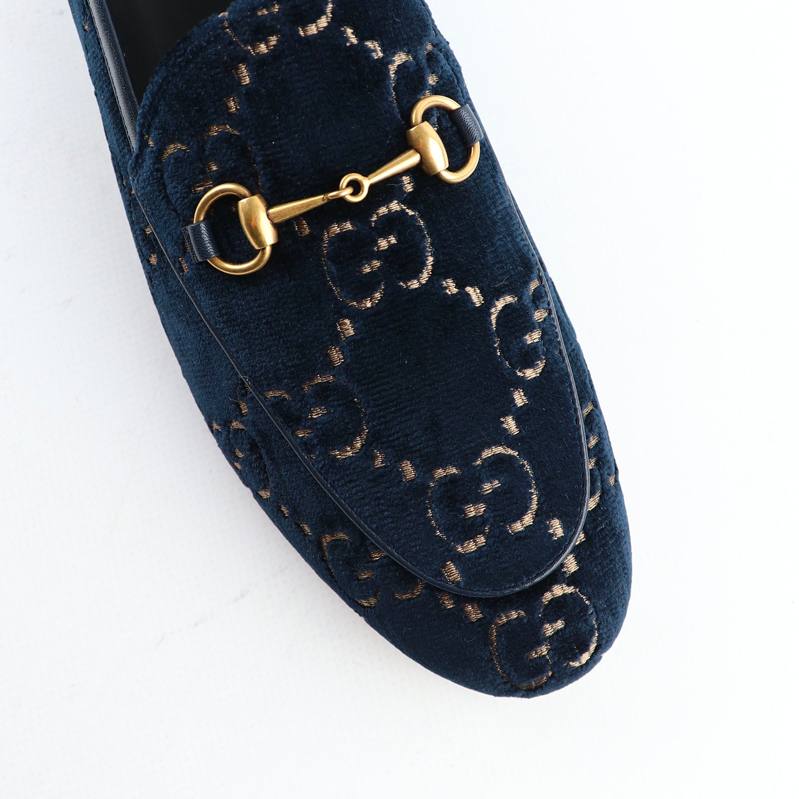GUCCI - Mocassins Jordaan en velours bleu marine (T39,5)