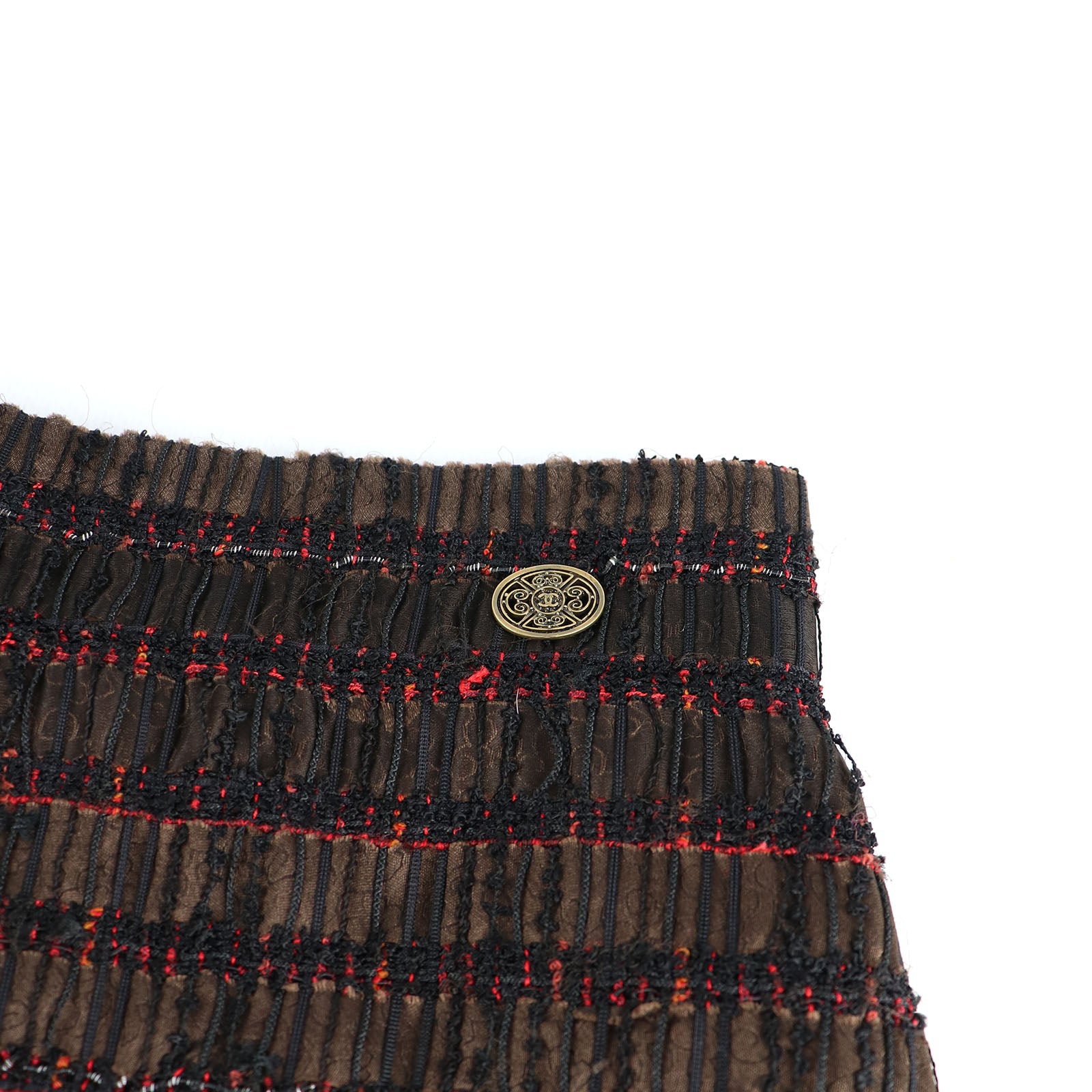 CHANEL - Jupe en tweed marron et rouge (T34)