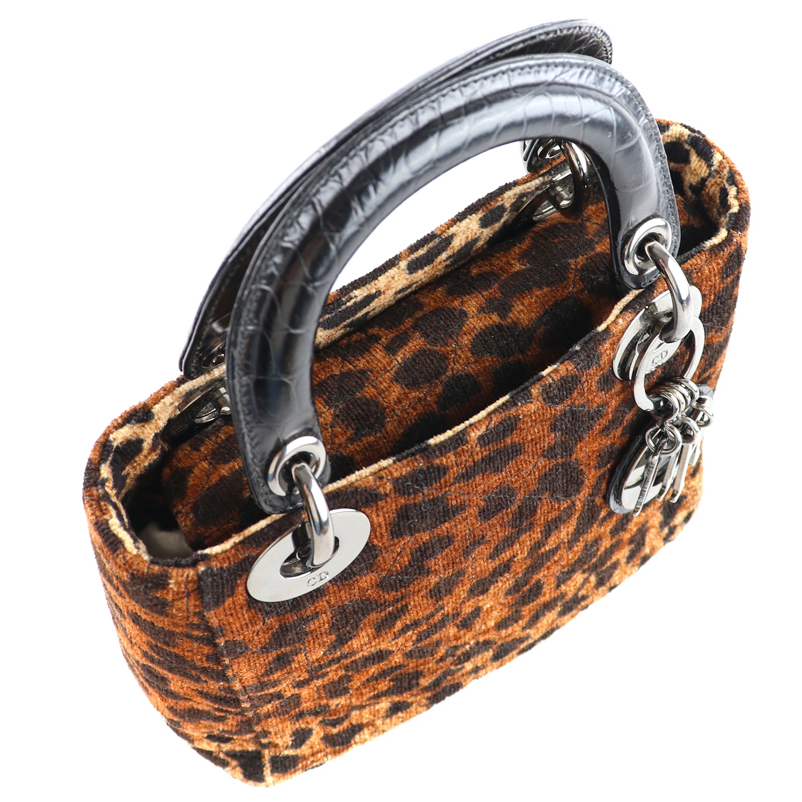 DIOR - Lady Dior mini handbag in leopard canvas and leather
