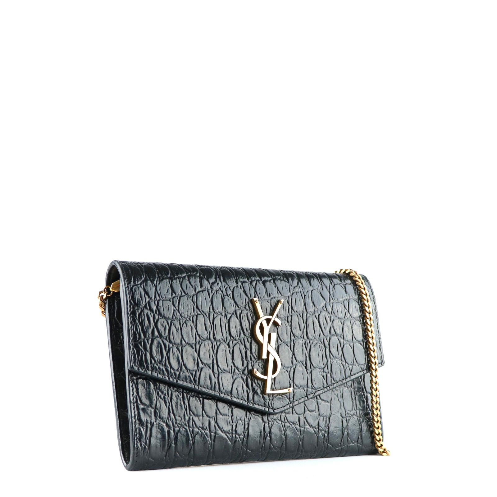 SAINT LAURENT - Uptown shoulder bag in black croc-embossed leather
