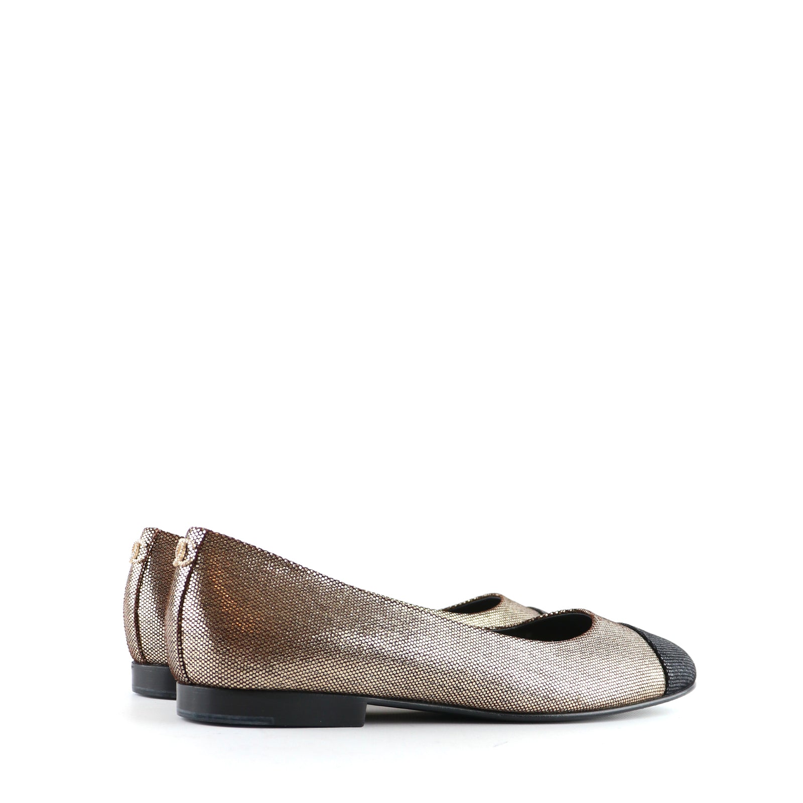 CHANEL - Ballerines en cuir doré (T39,5)