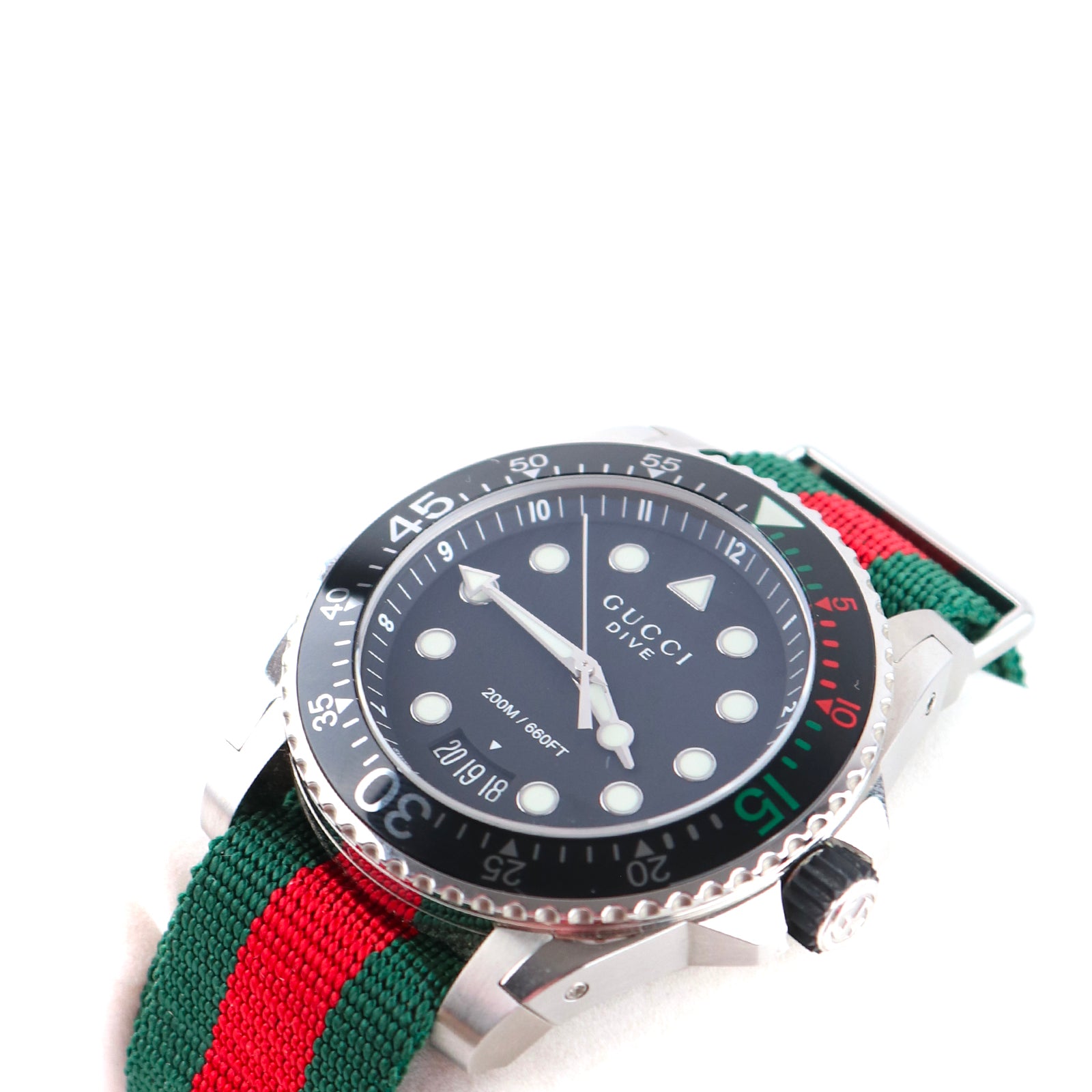 GUCCI - Dive 45mm watch in steel and web bracelet