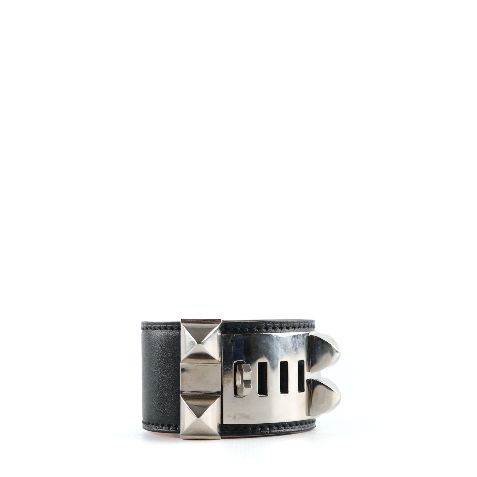 HERMÈS - Dog collar cuff in black smooth leather