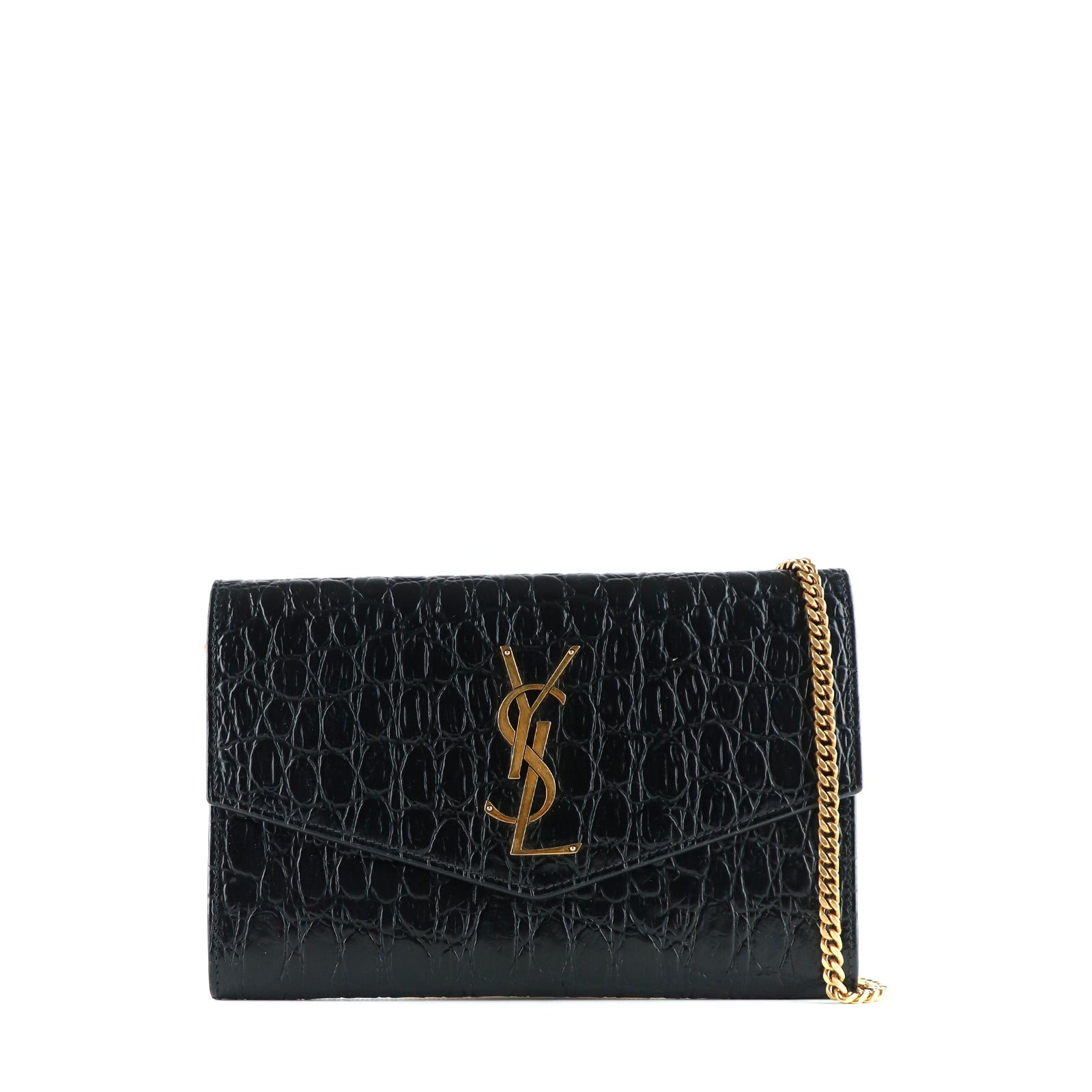 SAINT LAURENT - Uptown shoulder bag in black croc-embossed leather
