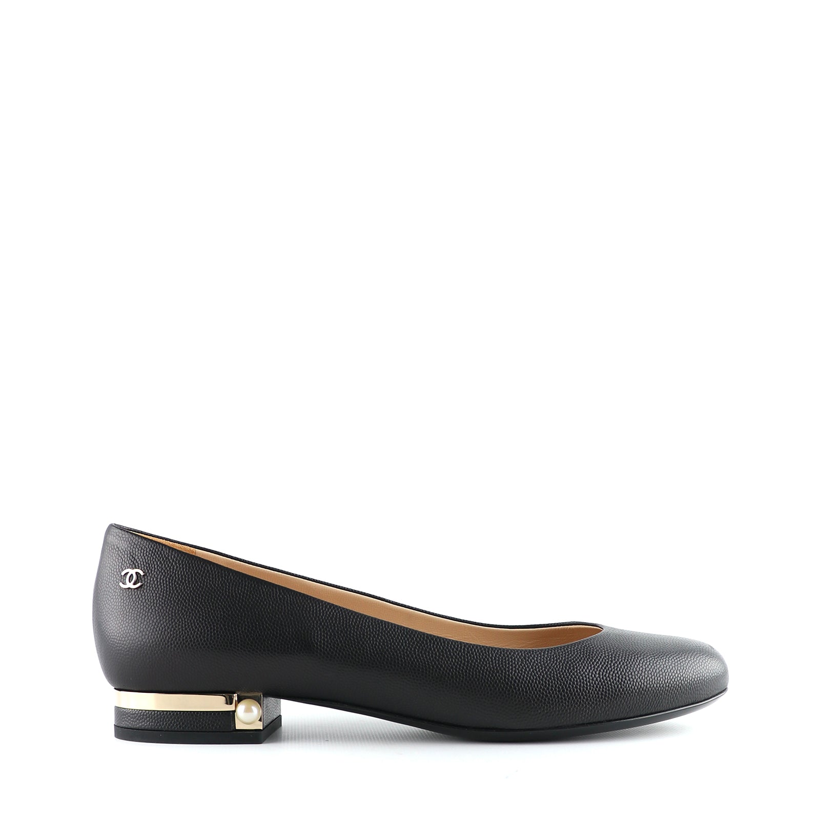 CHANEL - Ballerines en cuir grainé (T38,5)