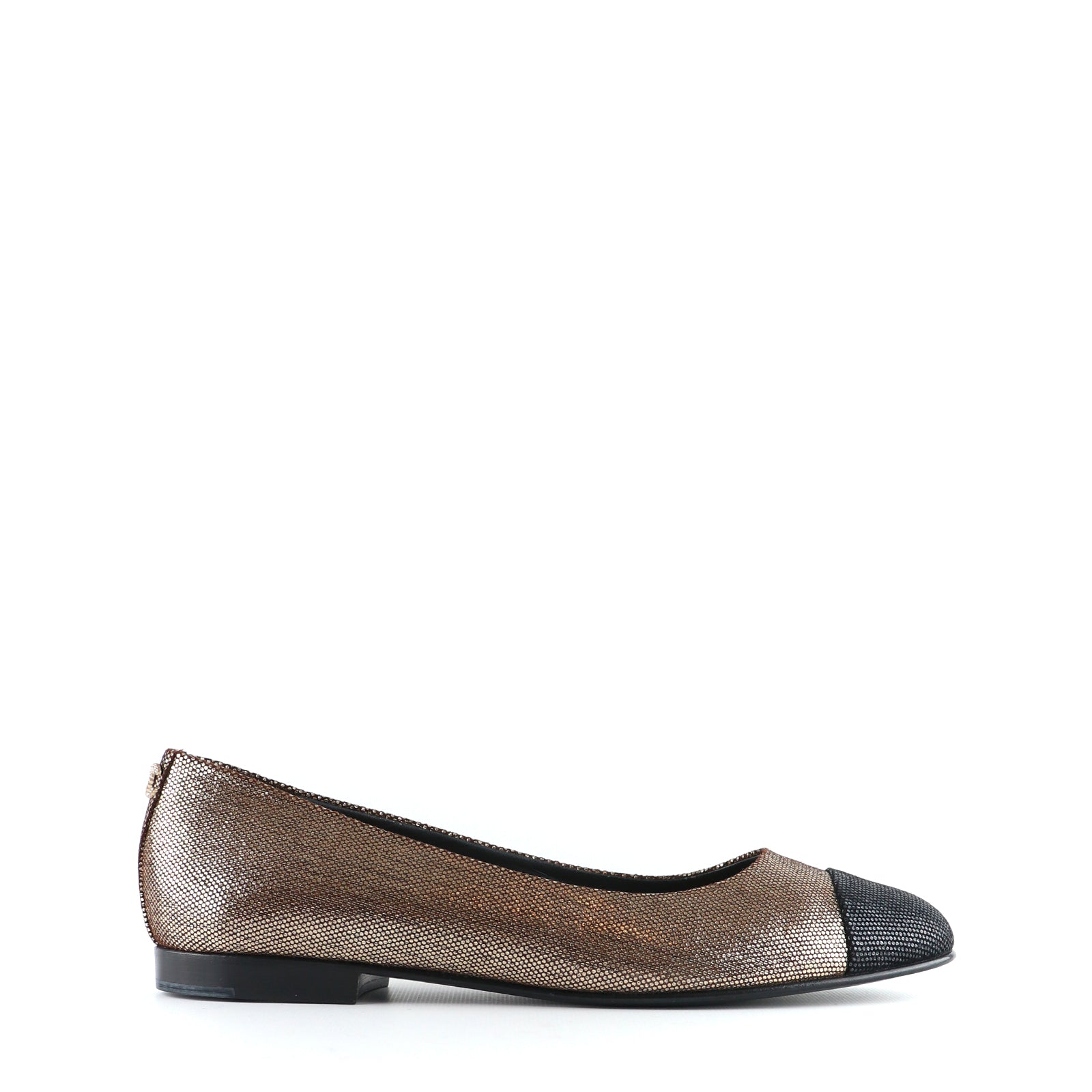 CHANEL - Ballerines en cuir doré (T39,5)