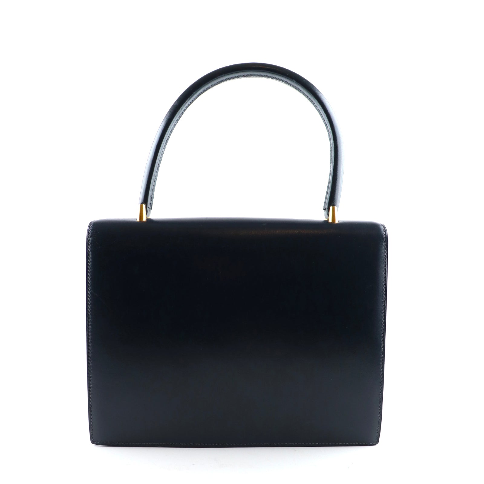 HERMÈS - Sac à main en cuir lisse bleu marine vintage