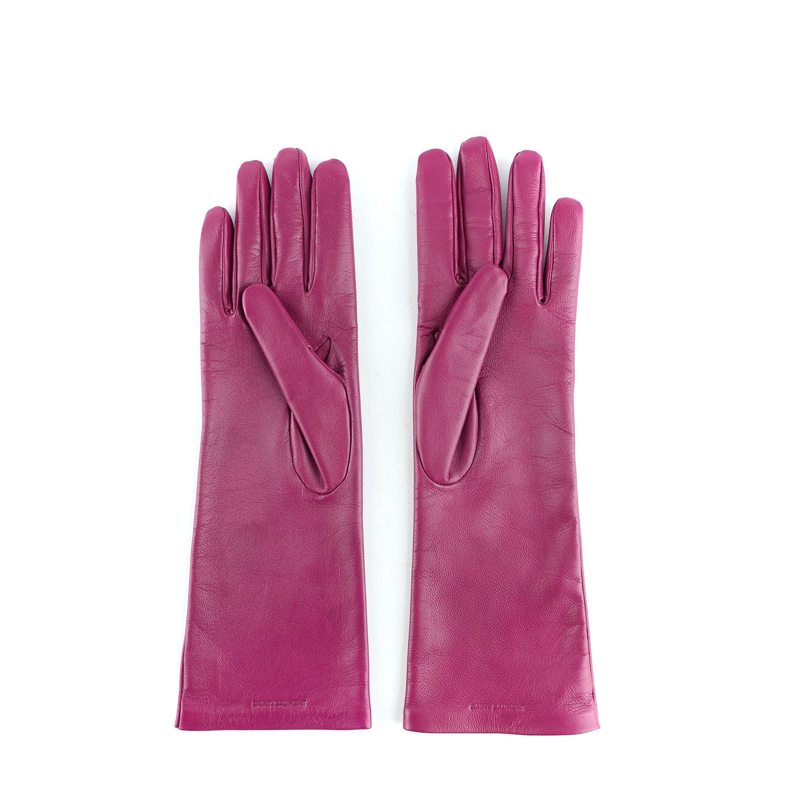 SAINT LAURENT - Gants en cuir mauve (M)