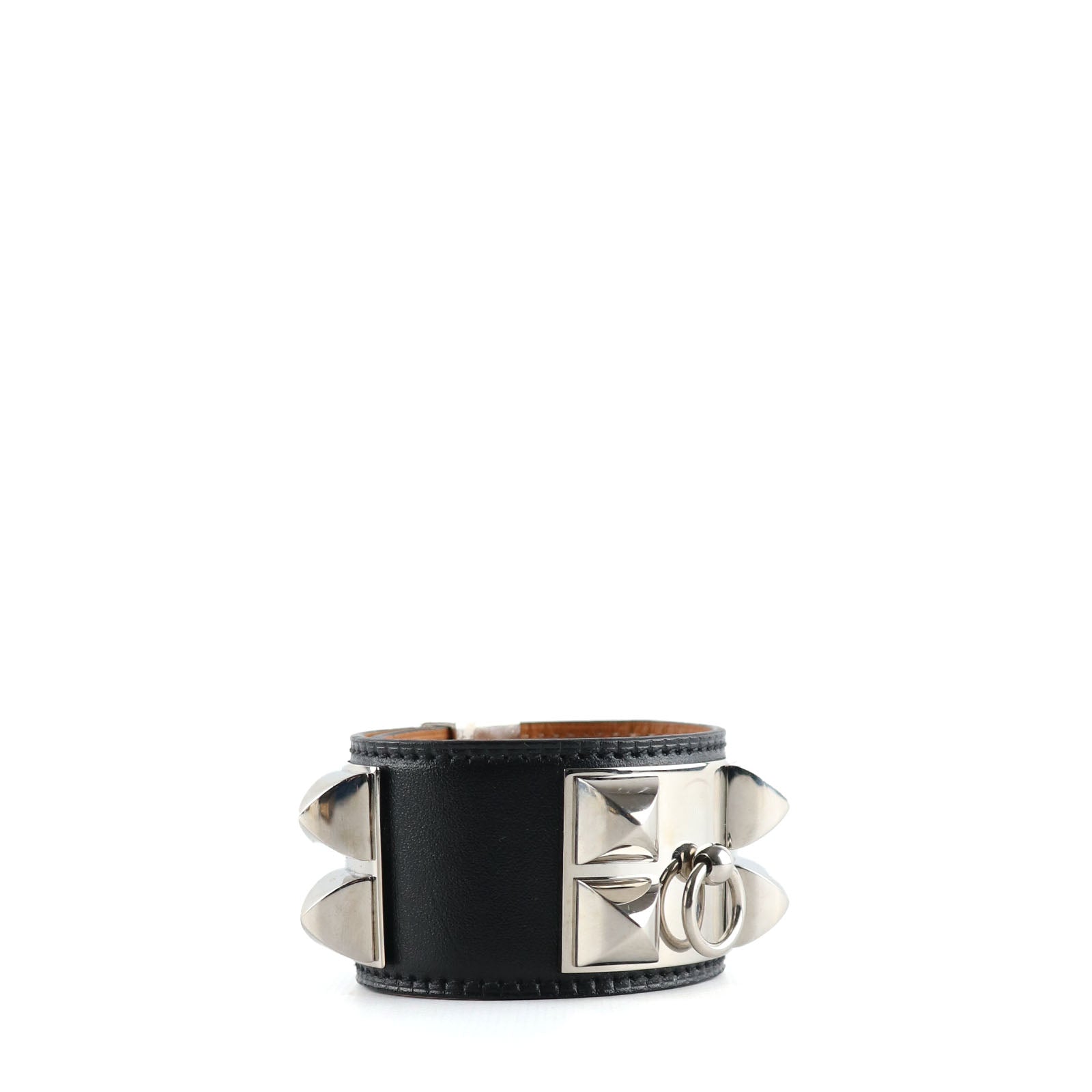 HERMÈS - Dog collar cuff in black smooth leather