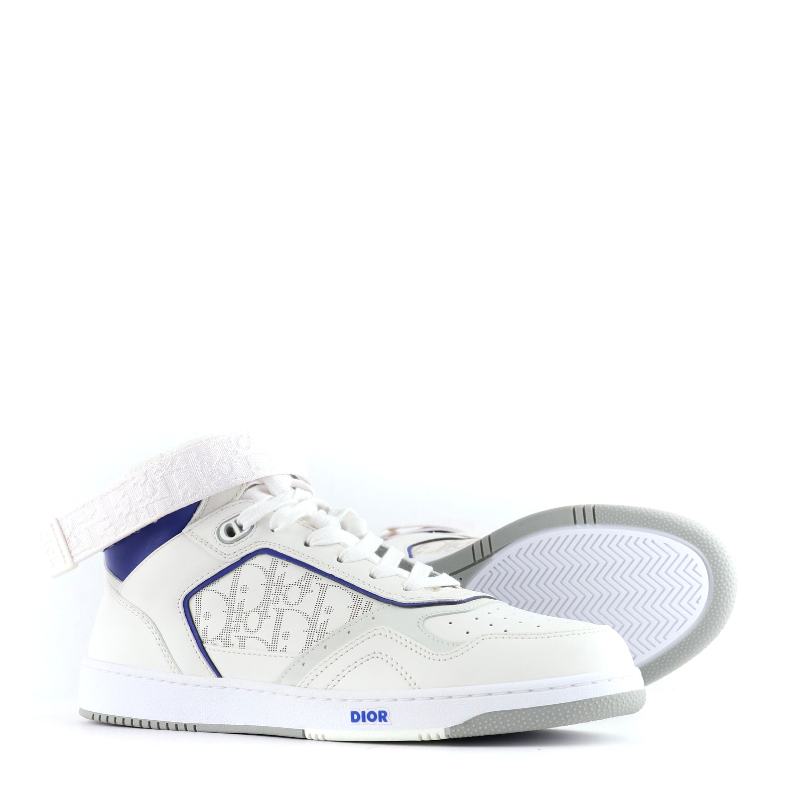 DIOR - B27 High sneakers in white and navy blue leather (T43)