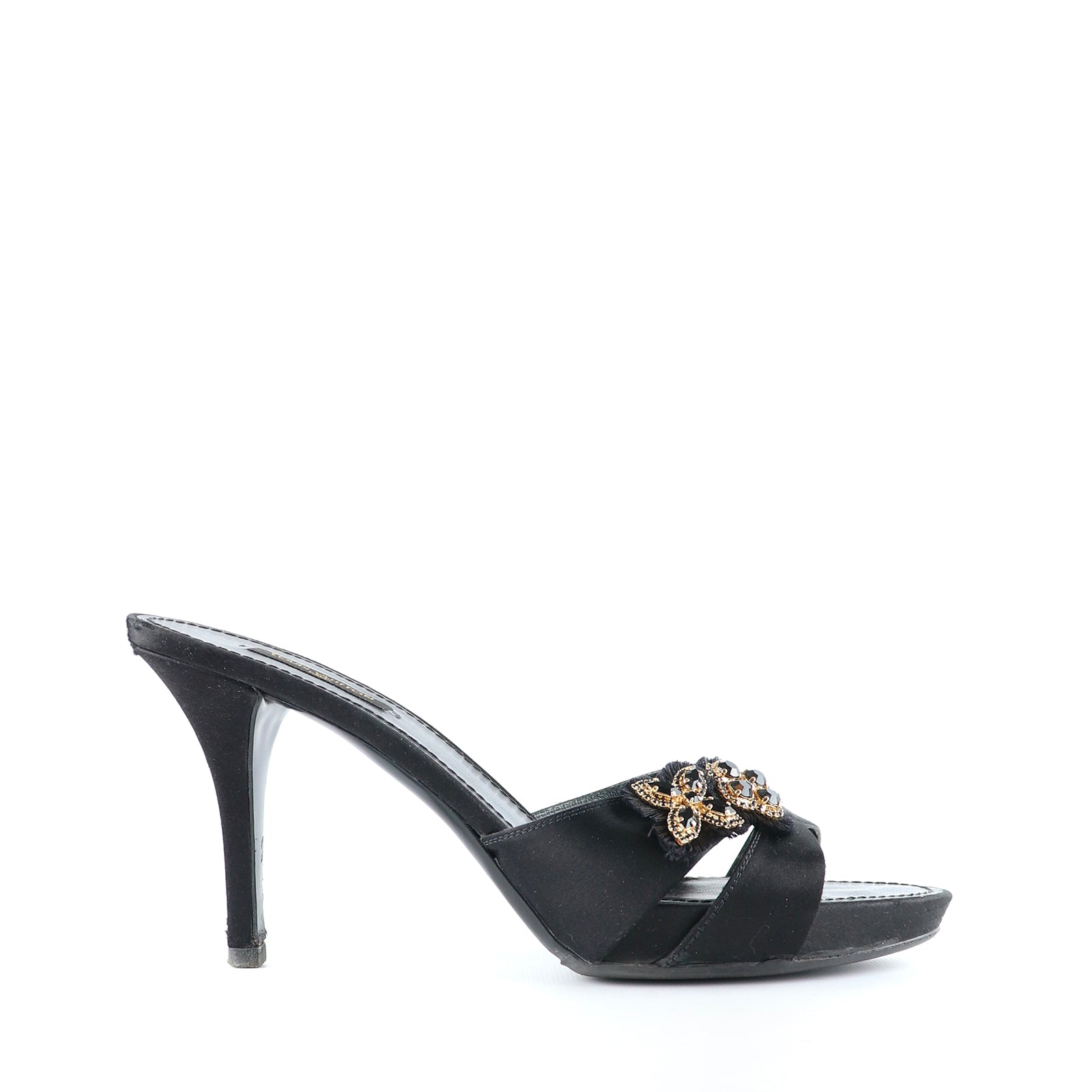 LOUIS VUITTON - Satin and leather heeled sandals (T39.5)