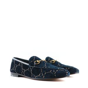 GUCCI - Jordaan loafers in navy blue velvet (T39.5)