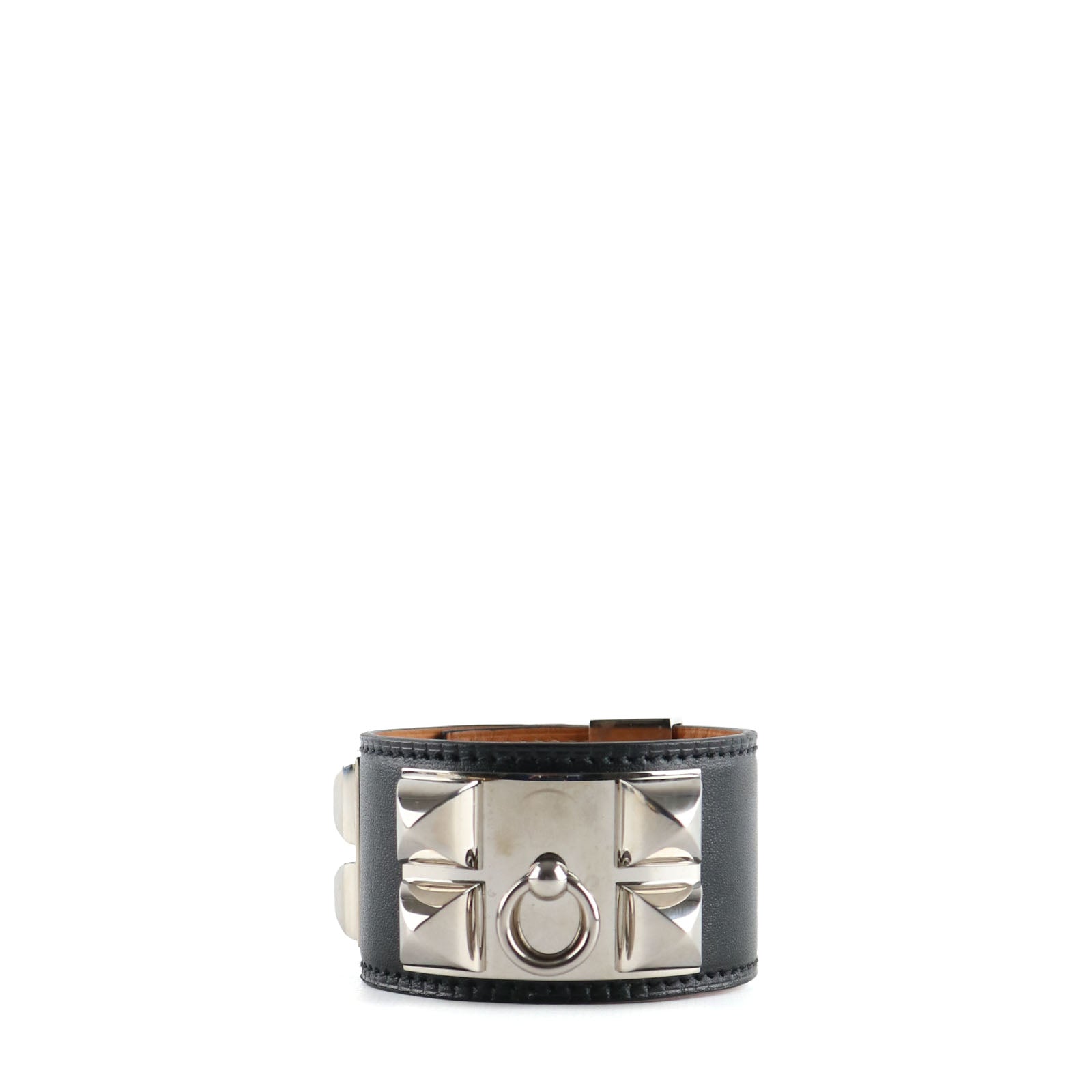 HERMÈS - Dog collar cuff in black smooth leather