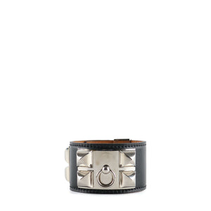 HERMÈS - Dog collar cuff in black smooth leather