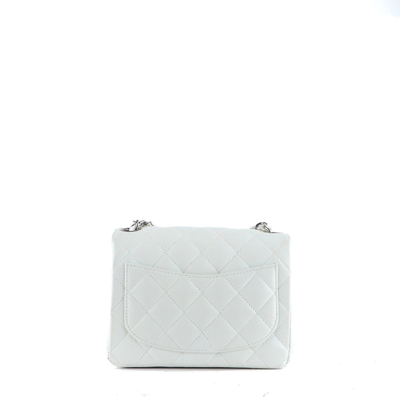 CHANEL - Sac à bandoulière Timeless mini square en cuir grainé blanc